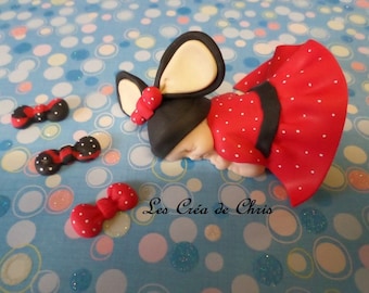 baby girl-themed polymer clay mouse.