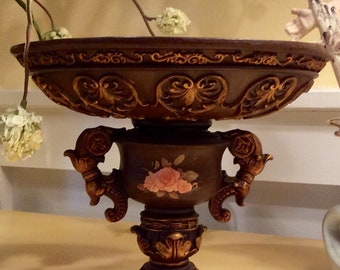 Vintage Pedestal Urn Bowl Roses Romantic