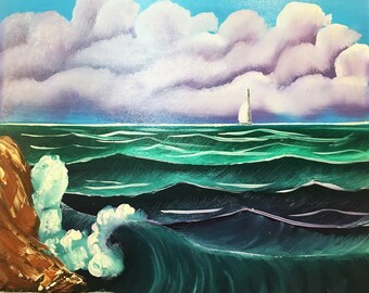Sea oil painting Sea storm Sea painting Sea landscape Landscape Painting Blue sea Blue waves Blue Landscape House painting Wave painting art