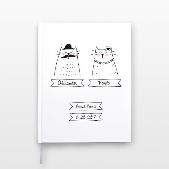 Mr and Mrs Cat Wedding Guest Book, Unique Wedding Guestbook, Personalized Notebook, Cat Couple Journal, Hardcover Notebook, Cat Notebook