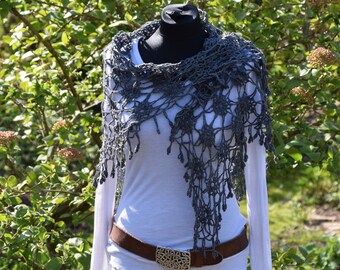 Stole "Annouk", triangle scarf, crochet scarf