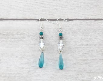 Earrings turquoise blue and silver #1140