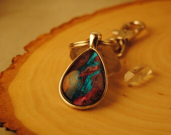 Magenta Teal White Key Chain