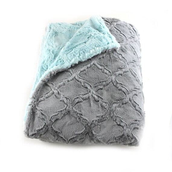 Minky Adult Blanket, Blue Gray Blanket, Gray Minky Throw Blanket, Twin Bedding, Geometric Blanket, Blue Throw, Home Decor, Gift for Her