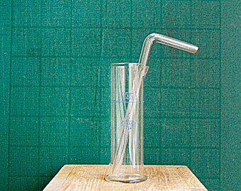 Vintage Miniature Glass Lab Cylinder Beaker Flask for Measuring with Blow Gas Straw.