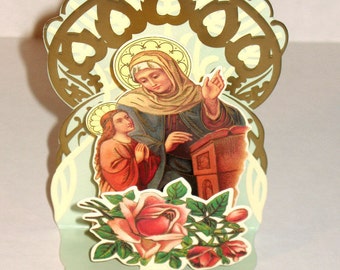 Beautiful 3D MOTHER MARY & ANGEL Christmas Blessing Card Stand to Display Mint Condition Rare Shackman