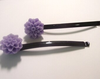 Purple flower bobby pins Set of 2-
