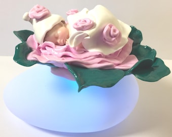idea gift-personalized-lamp-night light bebe-personnalisation-glitter-rose-naissance-led-bapteme-baby shower decoration flower bonnet
