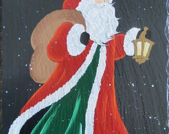 Hand Painted SANTA LANTERN/R Slate