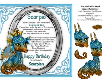 8 x 8 Scorpio Zodiac Birthday Gemstone Dragon Card Topper & Decoupage
