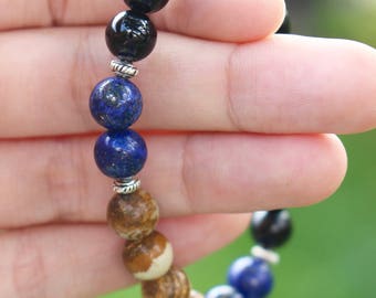 Zen ॐ Onyx, Lapis Lazuli and Picture Jasper Mala Bracelet