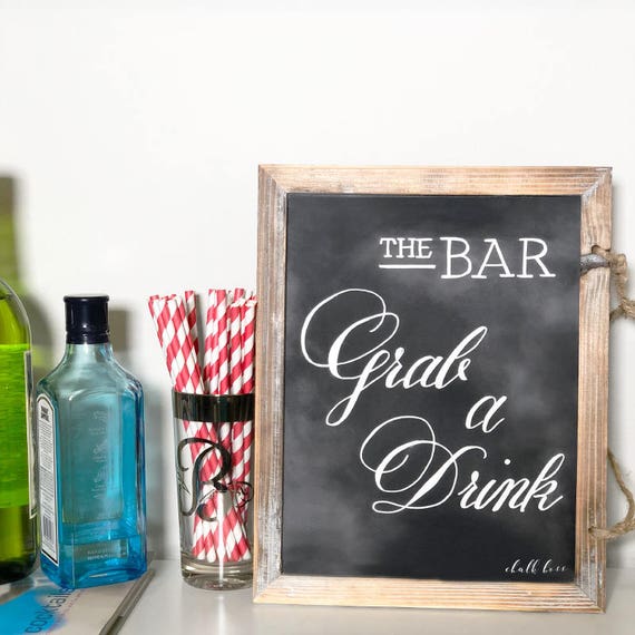 Bar Decor Grab a Drink Bar Sign Chalk Art Hand