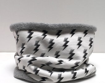Snood for children boy girl expandable zipper and reversible jersey black white grey fleece sherpa Choker