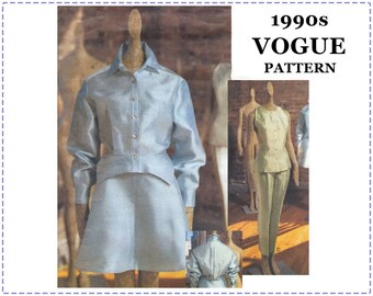 1990s Vogue Sewing Pattern - Vogue 1608 Pattern - Isabel Toledo - Misses Peplum Top, Skirt, Pants - Size 6 8 10 - Bust 30 31 32 33 - UNCUT