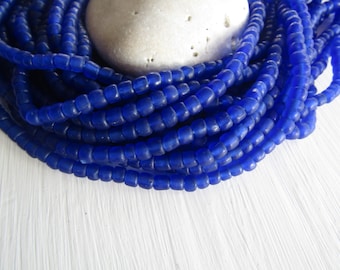 blue seed Beads, blue glass beads , translucent small tube barrel spacer , indonesia, New Indo-pacific 3 to 6mm / 22 inch strd - 6BB1-55