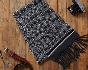 Fair Isle Knitted Scarf, mens blanket scarf, monochrome scarf, wool scarf, scarf for dads, mens knitted scarf, long scarf, mens scarves