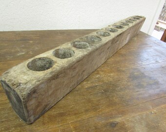 Antique Large Sugar Mold Candleholder #3-Old Mexican-Rustic-Wood-Sugarmold-Primitive-Wooden-39 in Long-12 Hole