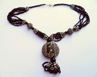 African necklace - clay pendant - nect12