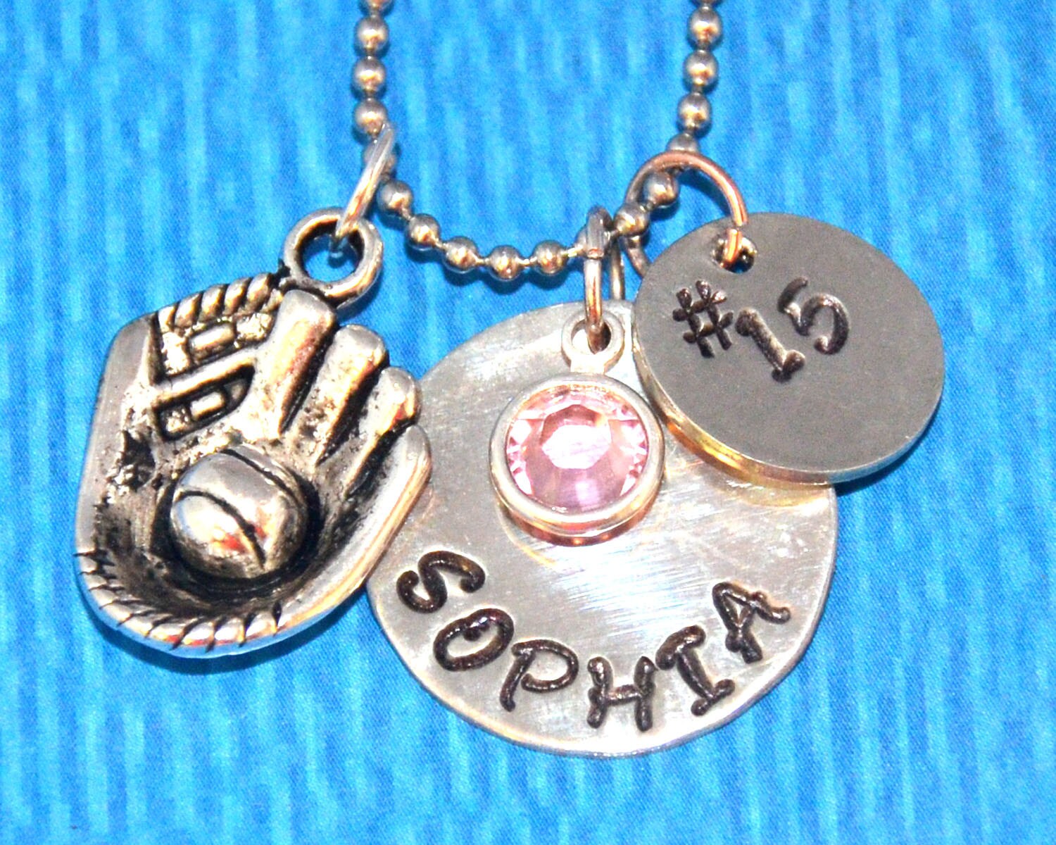 Personalized Girls Necklace Softball Necklace Softball