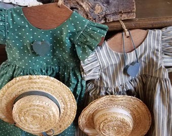 Two Unique Doll Dresses/Farmhouse Decor/Wall Art/Kids Room