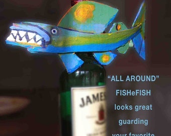 Fish Art - HANGING FUNKY FISH - Original Fish Art - Colorful Painted Recycled Wood - Blue, Green, Orange, Whimsical Fish