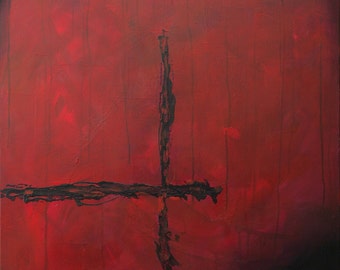 Large Abstract Acrylic Painting Red Painting Black Painting Modern Art Contemporary Art