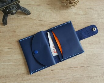 Handmade bifold small leather wallet with round cut flap closure - free shipping Etsy