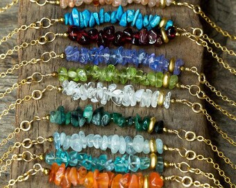 Bar Necklace, Gemstone Bar Necklace, Simple Necklace, Turquoise Necklace, Emerald Necklace, Stack Necklace, Layering Necklace, Boho Jewelry