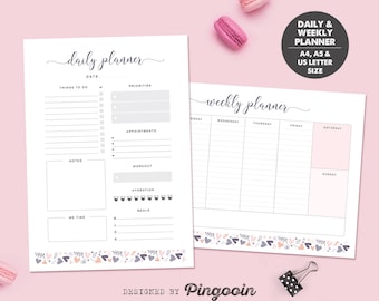 Daily & weekly printable planners. Daily / weekly schedules. Planner inserts. Size A4, A5, US Letter. Digital file - instant download. SP01