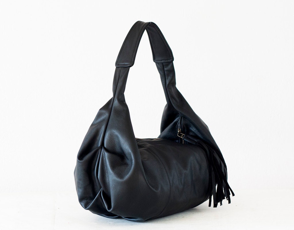 Black leather hobo bag shoulder purse small shoulder bag hobo