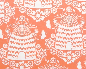Beehive Fabric, Art Gallery Sweet as Honey SAH-2604 Honey House Peach, Bonnie Christine, Bright Coral Quilting Cotton Yardage