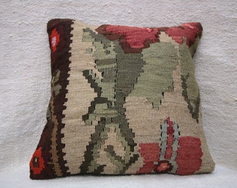 Kilim Pillow Cover, 18”x18”, Decorative Pillow, Throw Pillow, Cushion Cover, Vintage Pillow Cover, Bohemian Pillow, Boho Pillow