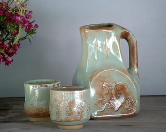 Large Ceramic pitcher, Housewarming gift, Pitcher and cup set, Stoneware jug, Pottery pitcher, Handmade pottery, Handmade gift, Wedding gift