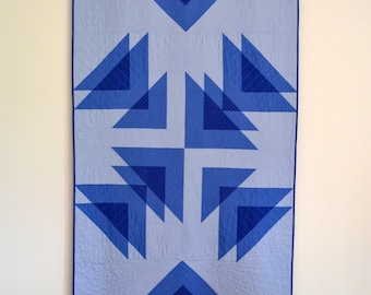 Geometric Quilt, Modern Lap Quilt, Blue Quilt, Blue Modern Quilt, Transparency Quilt