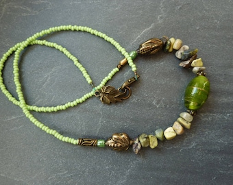 Ethnic necklace gemstone and glass beads