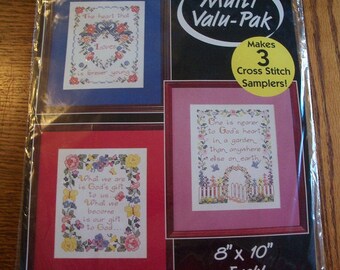 Bucilla Stamped Cross Stitch Inspirational Samplers,Multi Pak,Set of 3 - FREE SHIPPING