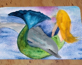 Playful Dolphin and Mermaid Comfort Foam Floor mat available in 3 sizes