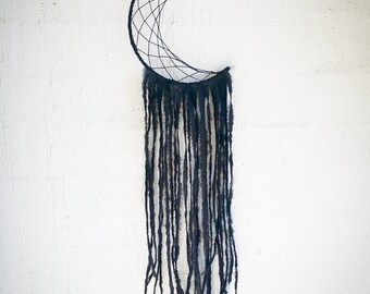Moon Dreamcatcer, 20x55cm, Black Crescent Moon, Crescent Moon Dreamcatcher, Small Black Dreamcatcher