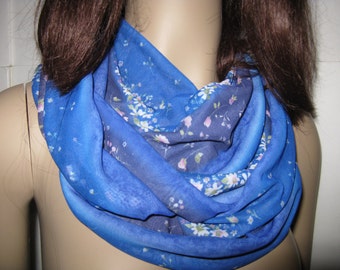 Blue Floral Infinity Loop Scarf Womens Accessory