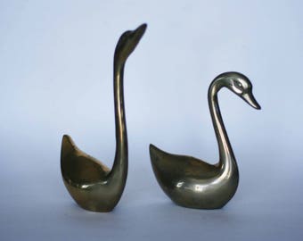 vintage brass swan figurines set of two