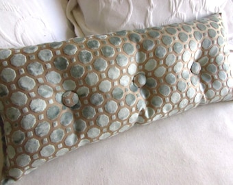 velvet mineral blue 9x25 Bolster/lumbar pillow with buttons