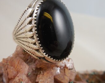 Black Onyx Mens Sterling Silver Ring