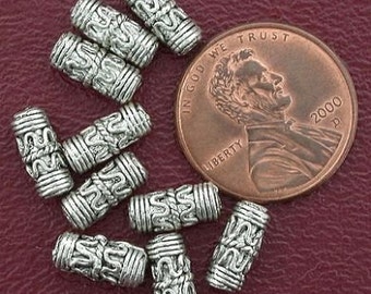 10 10mm barrel bali pewter beads