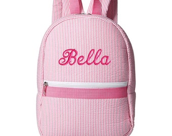 Toddler Backpack Pink Seersucker Personalized Monogrammed Preschool Girl
