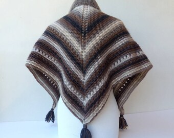Brown Hand Knit Shawl Triangle Brown Knit Scarf Wrap