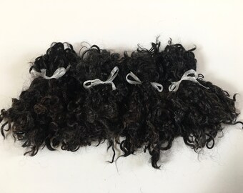 Mohair Locks, Washed, Undyed, Black, 1 Ounce, Natural, Fiber, Wool, Spin, Felt, Doll Hair