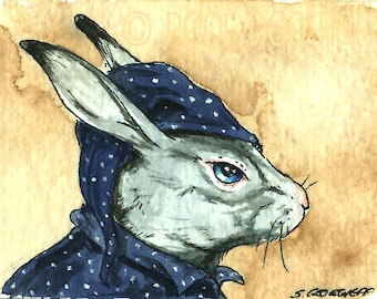 Hare in PJs - Original ACEO Painting