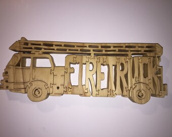 Firetruck - Wood Word Puzzle - Handmade on Scroll Saw