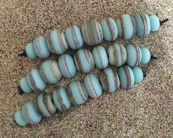 Turquoise & Ivory 9 Lampwork Beads SRA