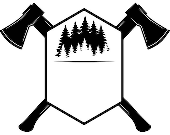 Lumberjack Logo 3 Axes Crossed Tool Chop Forrest Trees Woods